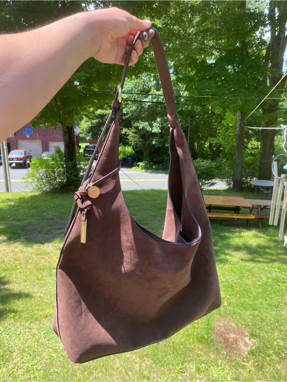 BCBG Generations Brown Suede Hobo Shoulder Bag - Picture 3 of 10